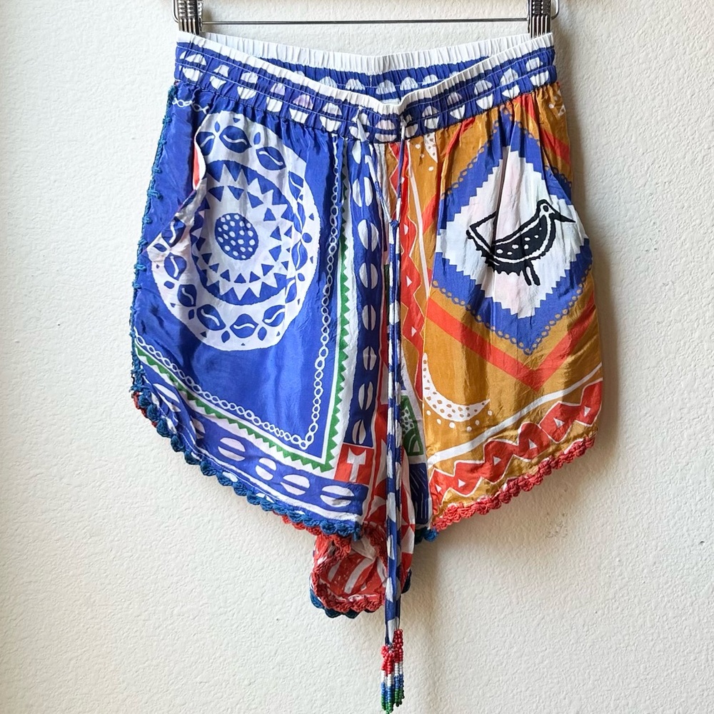 FARM RIO Satin Pitta Shorts Off-white Colorful Bohemian Beachy Resort Wear Sz XS - Picture 4 of 16